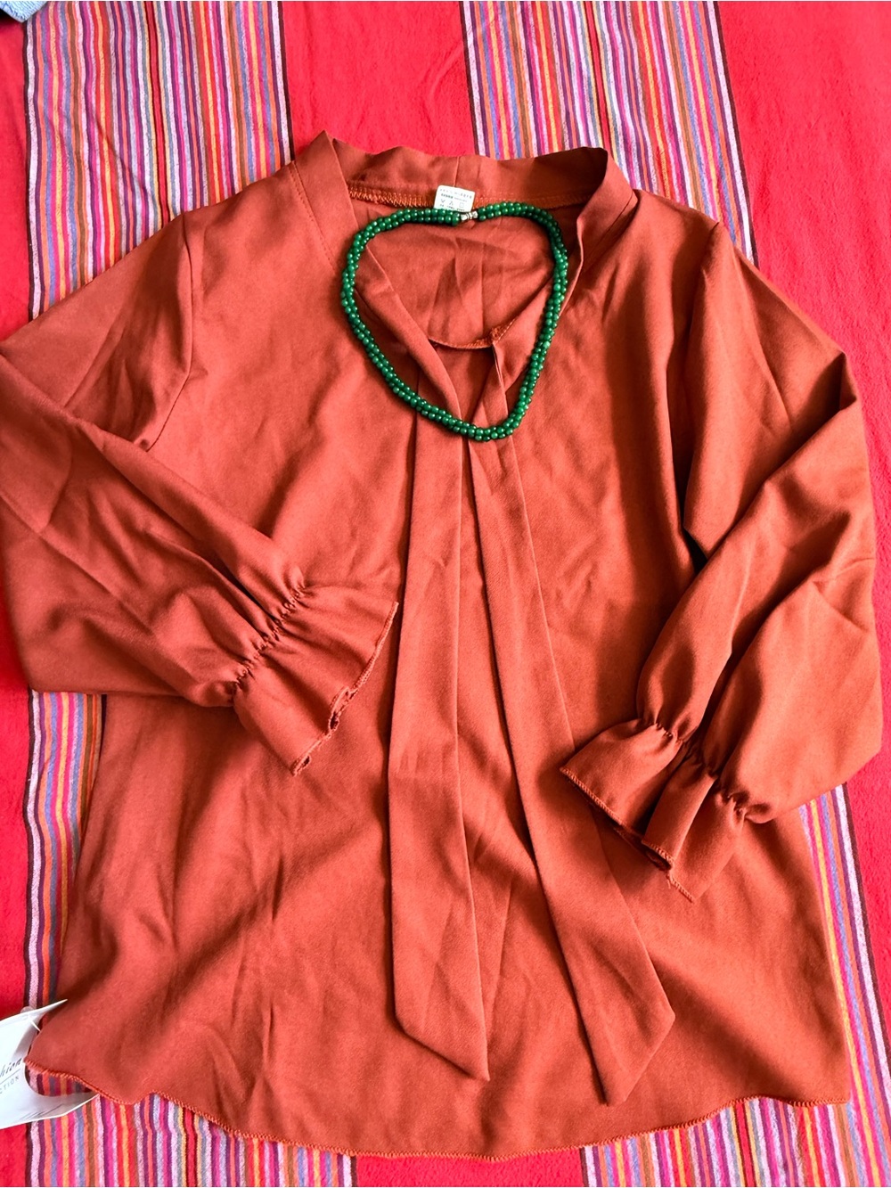 Women’s Rust Tie-Neck Blouse - Unbranded